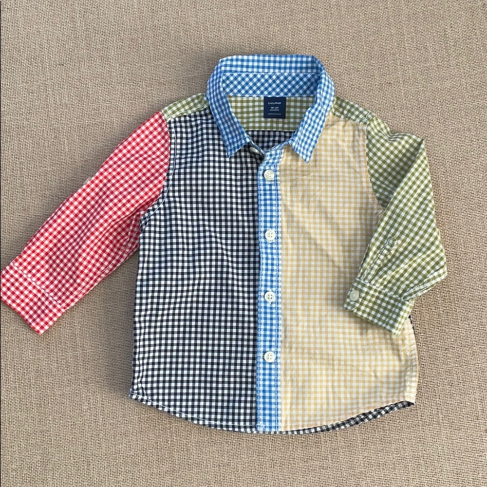 Gap mixed gingham button down shirt w/ tab sleeves